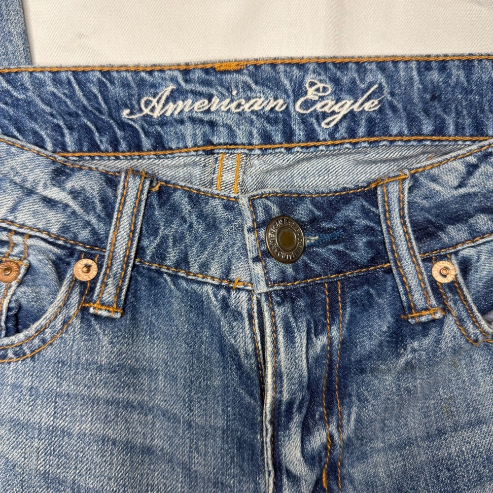 American Eagle Slouchy Jeans Womens 4 Reg Distressed Stained Medium Wash Denim - Picture 3 of 7
